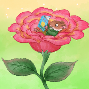 Mouse reading a book in a big flower Gift Card